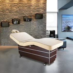 Pat pentru masaj Bellagio, cu reglare electrică și tetieră tip potcoavă. Ideal pentru centre de wellness și spa.